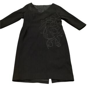 Carlisle Embroidered Floral 3/4 Sleeve classic Shift Dress Black Evening 14